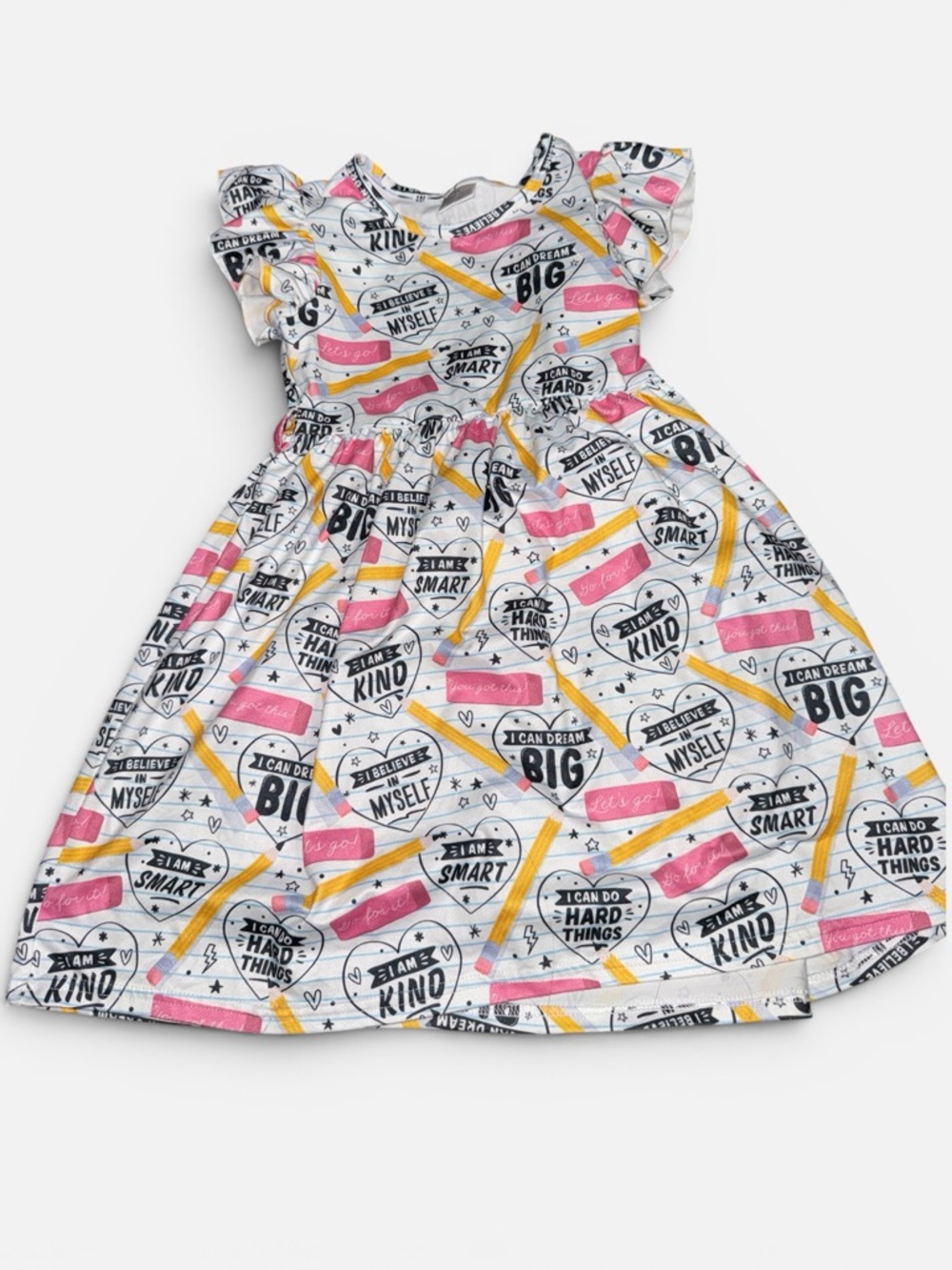 Girls Back to School Dress XL Fits 5/6 Pencil Print Cute Classroom Soft Stretch